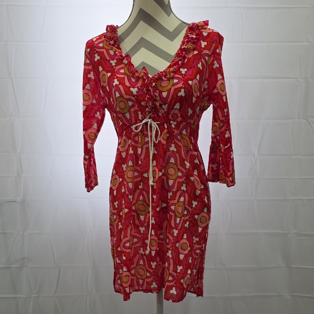 Red Patterned Women's Dress. Hippie Boho Type Dress